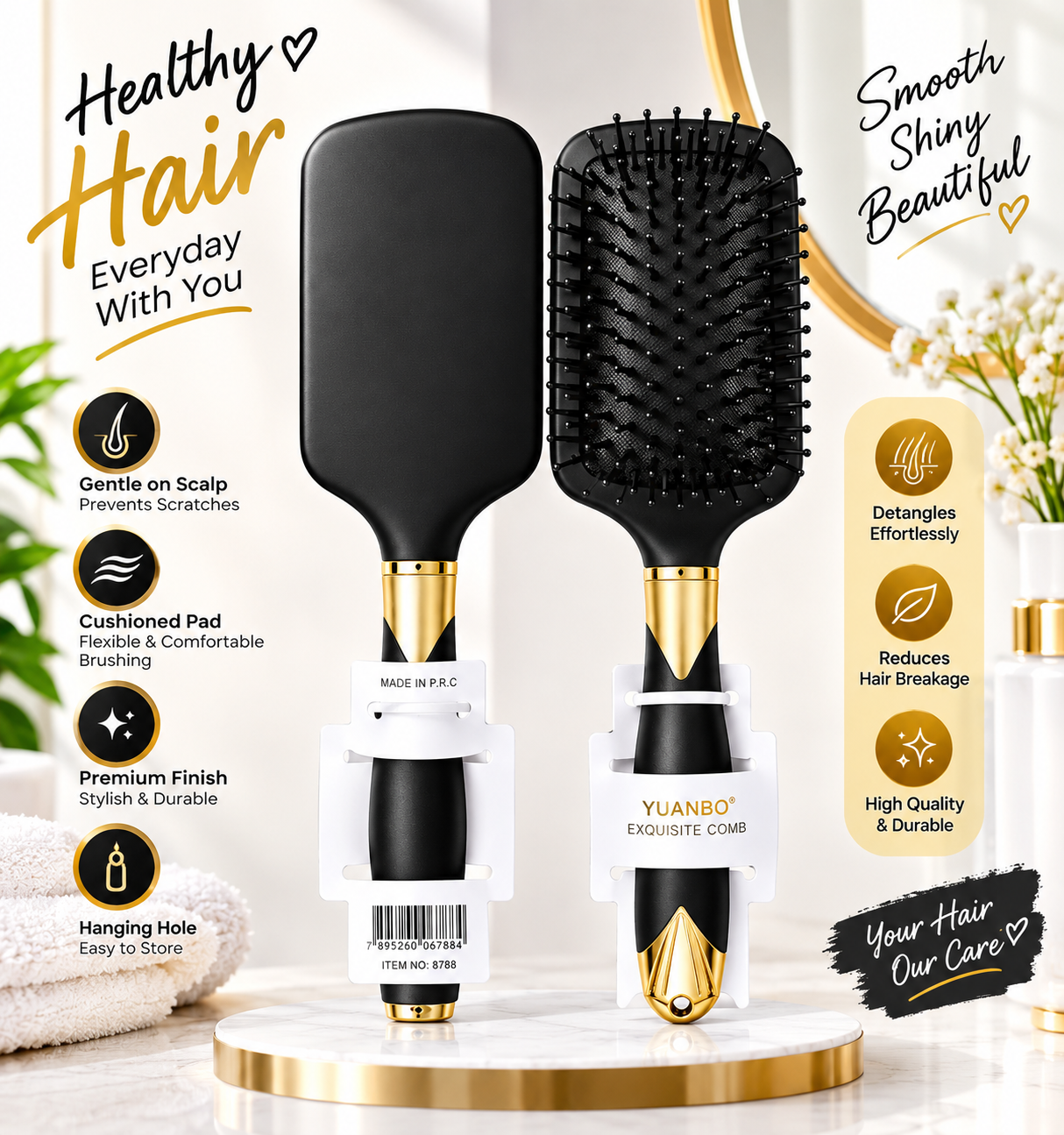 YUANBO EXQUISITE PADDLE HAIR BRUSH, 8788 - Image 2