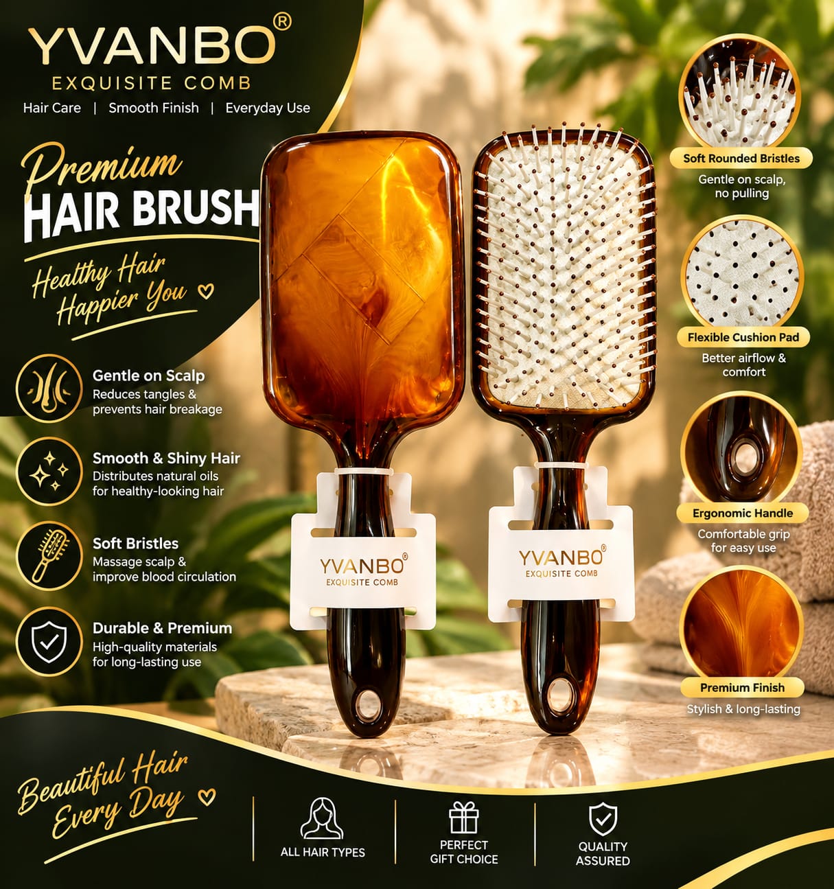 Yuanbo Exquisite Hair Brush, 8588