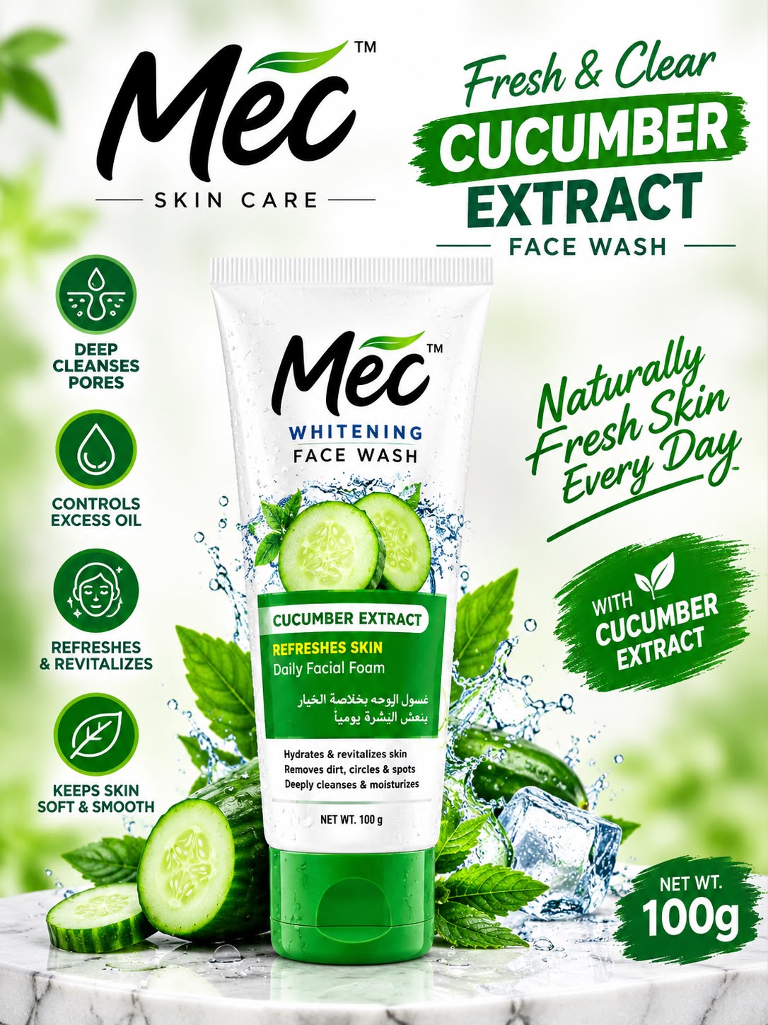 Mec Cucumber Extract Whitening Face wash 100g