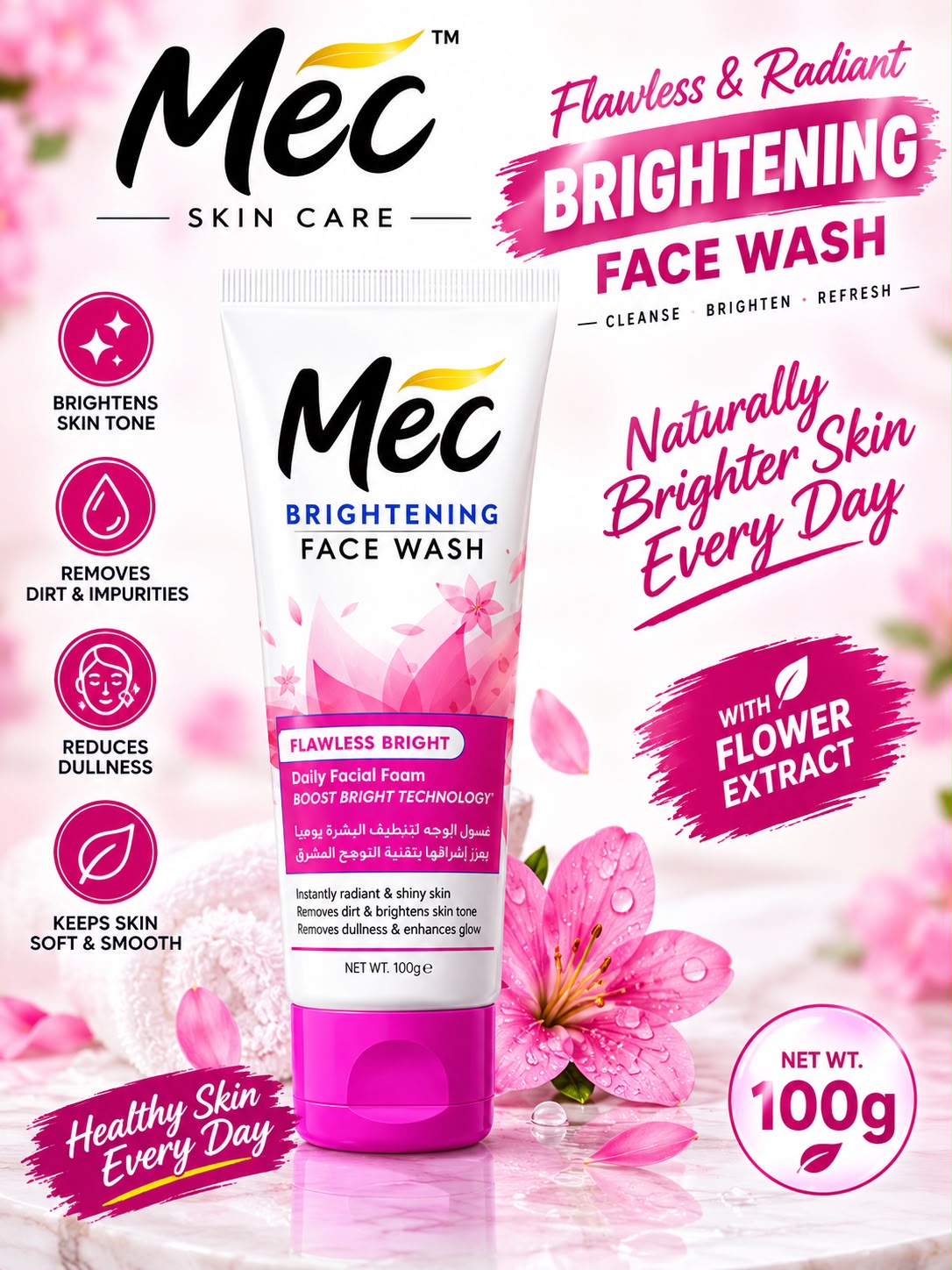 Mec Flawless Bright Brightening Face Wash 100g